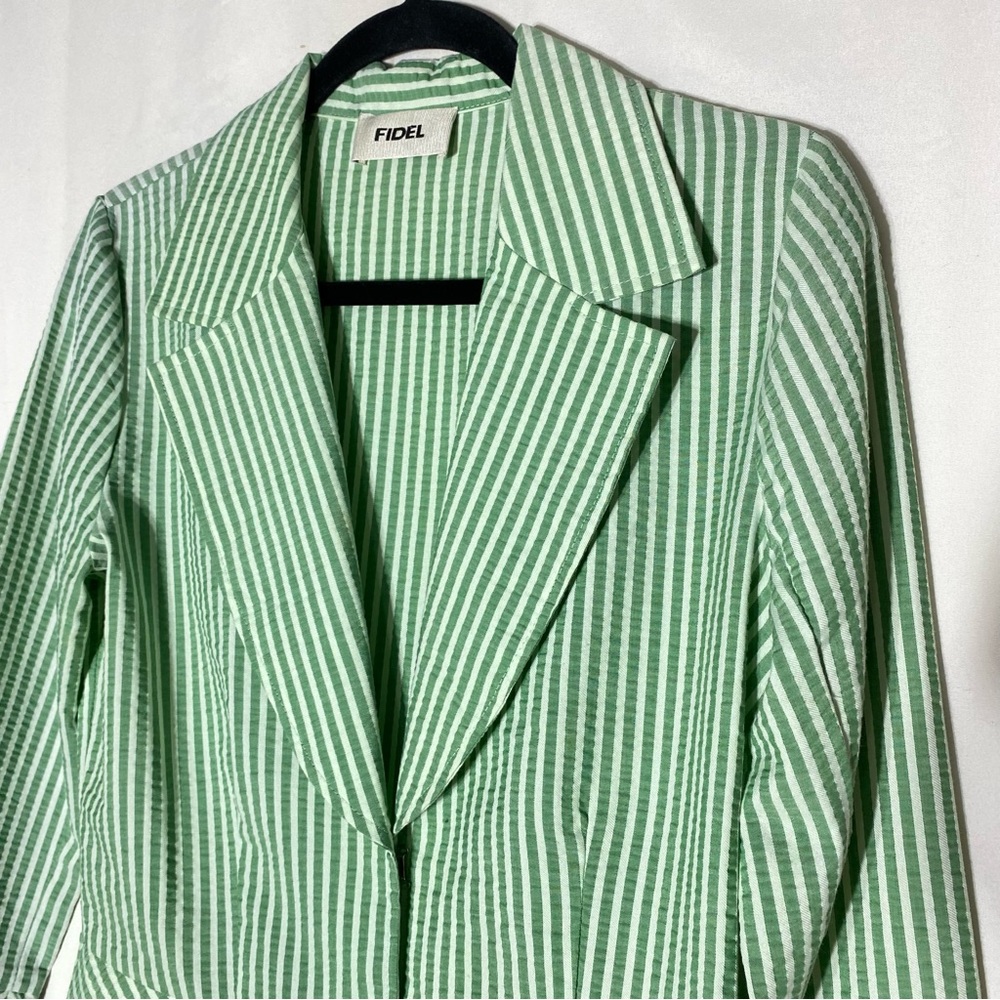 Vintage Fidel Green Striped Seersucker Cotton Blazer Jacket 4 Twee Coastal - Picture 10 of 16